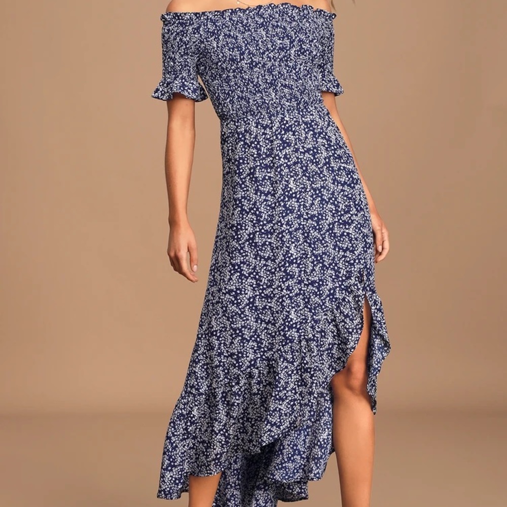 Smocked floral midi dress
